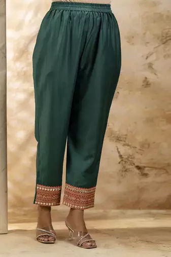 Women's embroidered silk blend kurta pant sets with dupatta