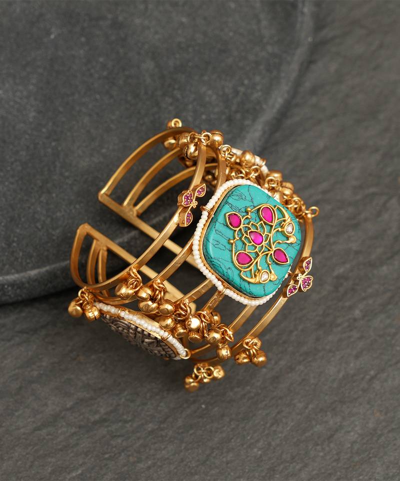 Gold plated blue stones bangle