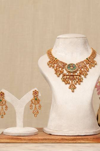 Gold plated multicolor stones necklace set