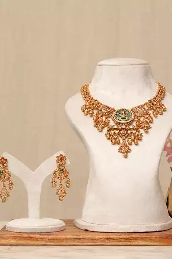 Gold plated multicolor stones necklace set