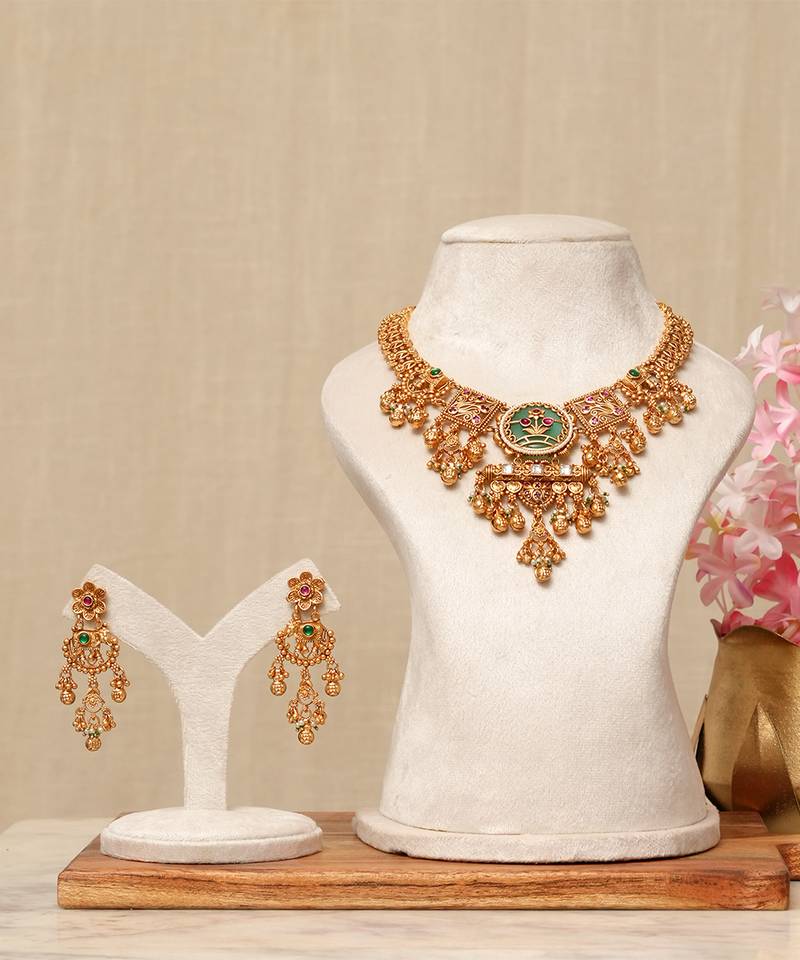 Gold plated multicolor stones necklace set