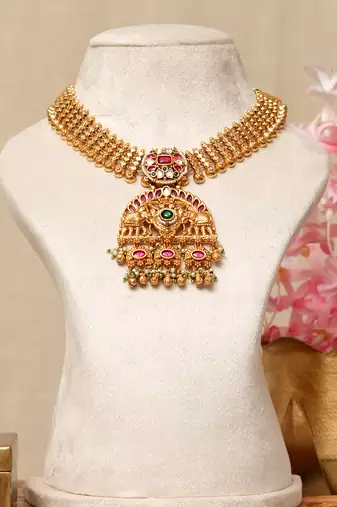 Gold plated kundan multicolor stones necklace set