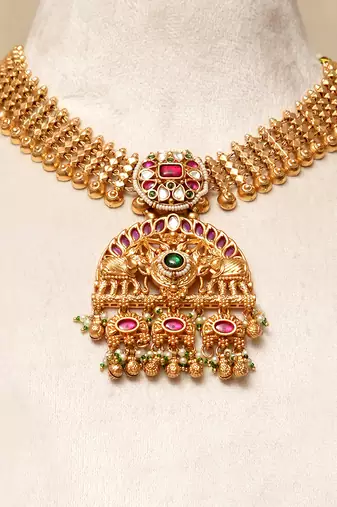 Gold plated kundan multicolor stones necklace set