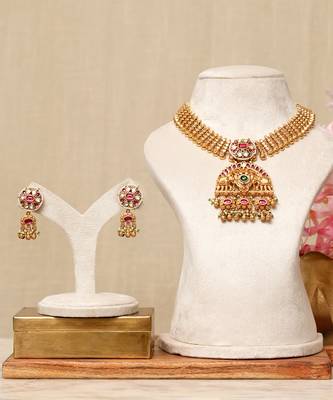 Gold plated kundan multicolor stones necklace set 1