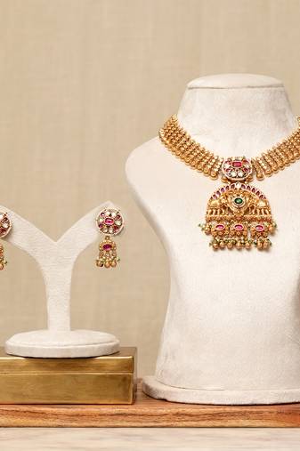 Gold plated kundan multicolor stones necklace set