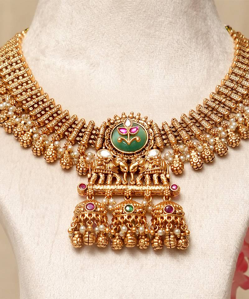 Gold plated multicolor stones necklace set