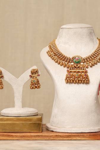 Gold plated multicolor stones necklace set