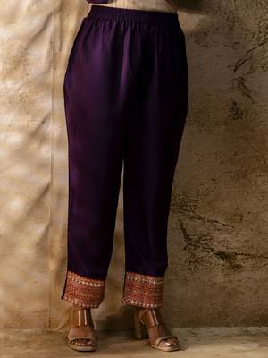 Women's embroidered silk blend kurta pant sets with dupatta 4