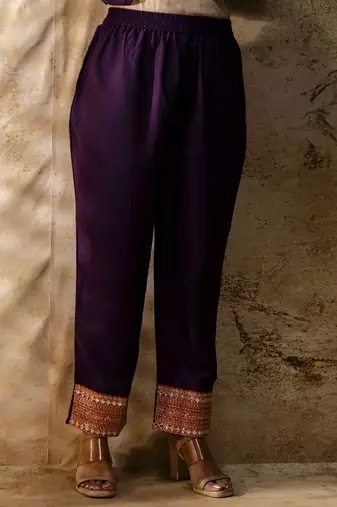 Women's embroidered silk blend kurta pant sets with dupatta