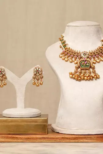Gold plated kundan multicolor stones necklace set