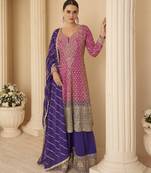 pink ready-to-wear heavy georgette embroidered salwar kameez with palazzo & dupatta elegant party wear