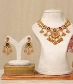 Gold plated kundan multicolor stones necklace set