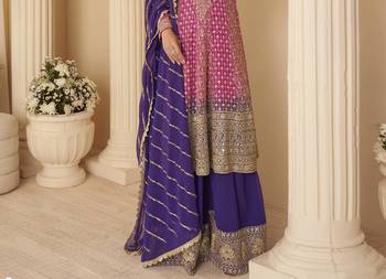 pink ready-to-wear heavy georgette embroidered salwar kameez with palazzo & dupatta elegant party wear 2