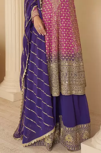 pink ready-to-wear heavy georgette embroidered salwar kameez with palazzo & dupatta elegant party wear