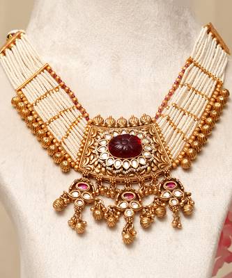 Gold plated kundan red stones necklace set 2