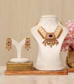 Gold plated kundan red stones necklace set