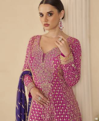 pink ready-to-wear heavy georgette embroidered salwar kameez with palazzo & dupatta elegant party wear 3