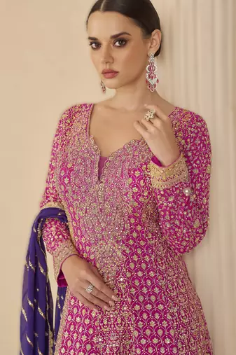 pink ready-to-wear heavy georgette embroidered salwar kameez with palazzo & dupatta elegant party wear