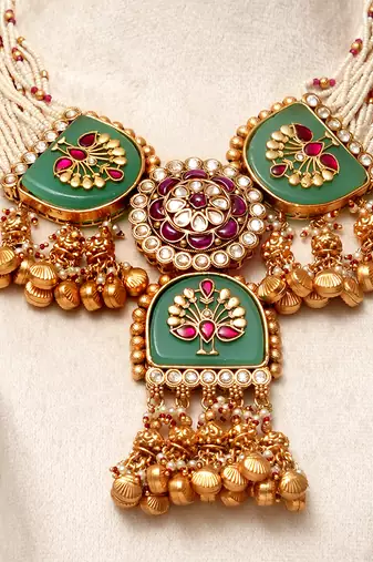 Gold plated kundan multicolor stones necklace set
