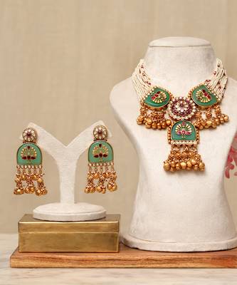Gold plated kundan multicolor stones necklace set 1