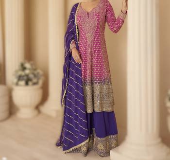 pink ready-to-wear heavy georgette embroidered salwar kameez with palazzo & dupatta elegant party wear 4