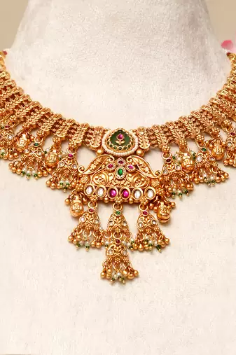 Gold plated multicolor stones necklace set