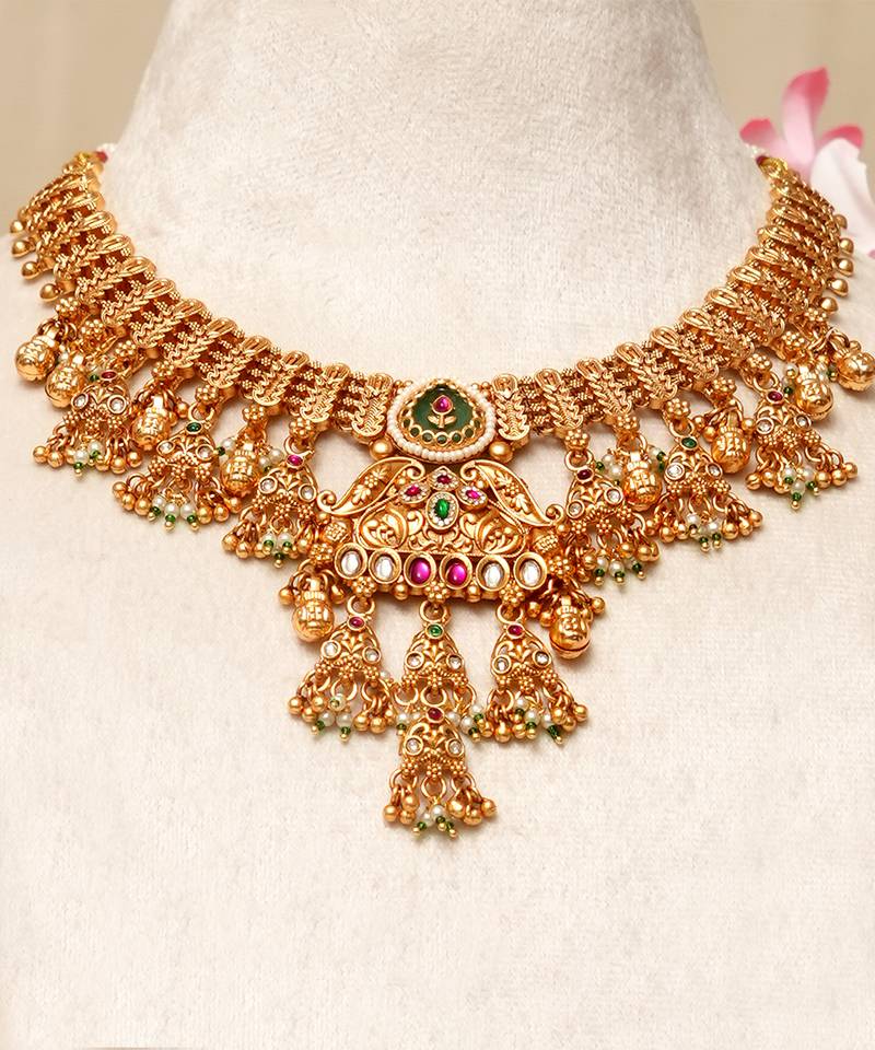 Gold plated multicolor stones necklace set