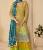 yellow ready-to-wear heavy georgette embroidered salwar kameez with palazzo & dupatta elegant party wear
