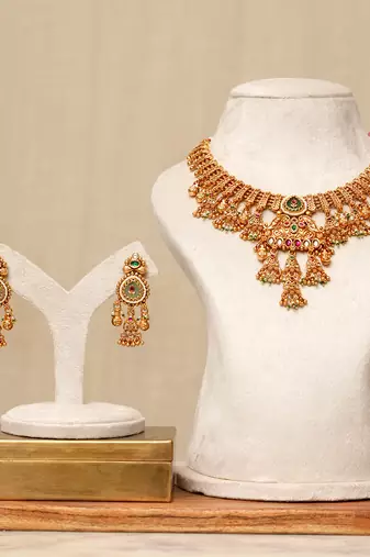 Gold plated multicolor stones necklace set