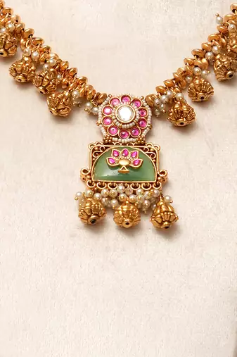 Gold plated kundan multicolor stones necklace set