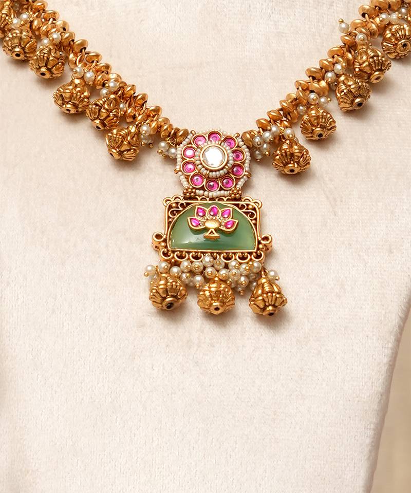 Gold plated kundan multicolor stones necklace set