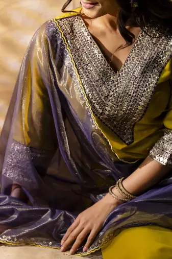 Women's embroidered silk blend kurta pant sets with dupatta