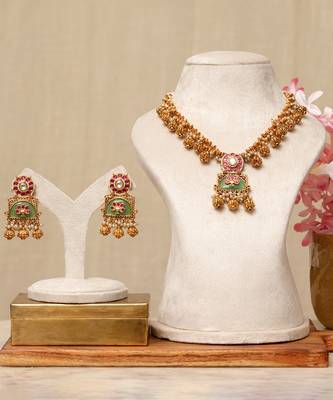 Gold plated kundan multicolor stones necklace set 1