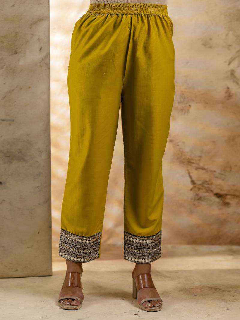 Women's embroidered silk blend kurta pant sets with dupatta