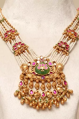 Gold plated kundan multicolor stones necklace set