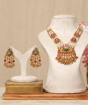Gold plated kundan multicolor stones necklace set 1