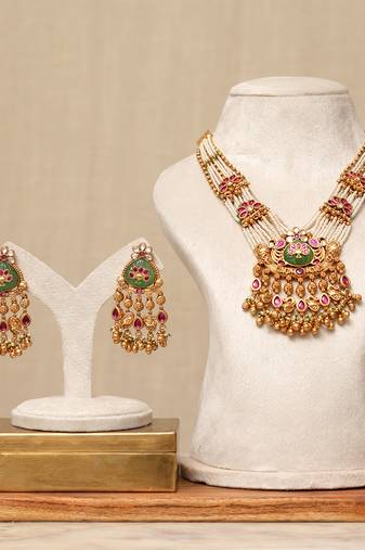 Gold plated kundan multicolor stones necklace set