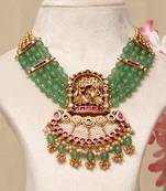 Gold plated kundan green stones necklace set