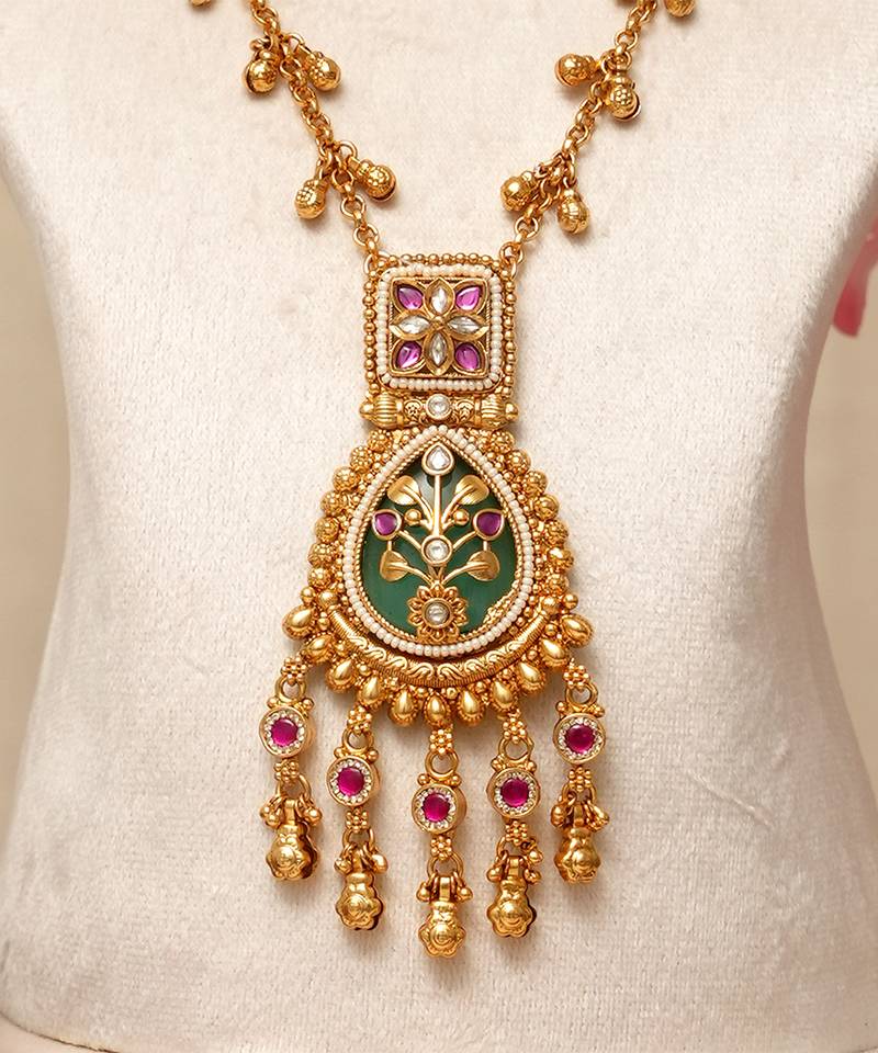 Gold plated kundan multicolor stones necklace set