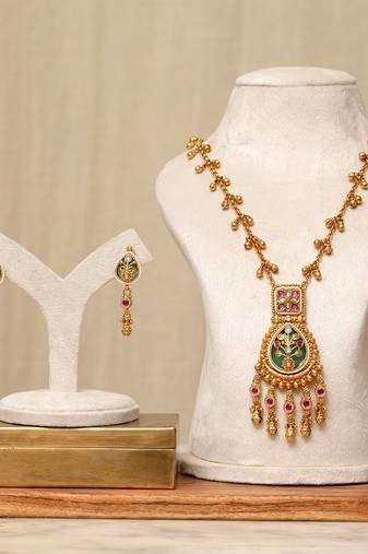 Gold plated kundan multicolor stones necklace set