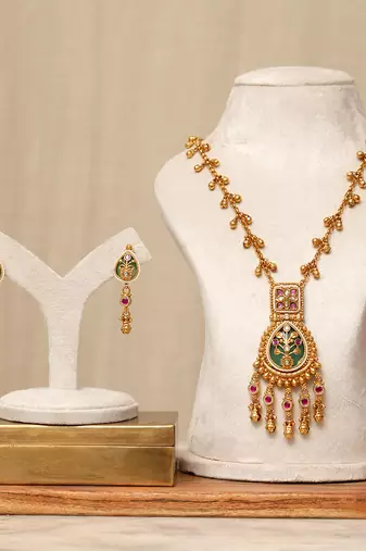 Gold plated kundan multicolor stones necklace set