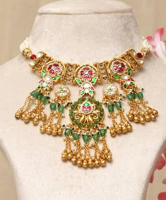 Gold plated kundan multicolor stones necklace set 1