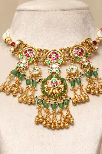 Gold plated kundan multicolor stones necklace set