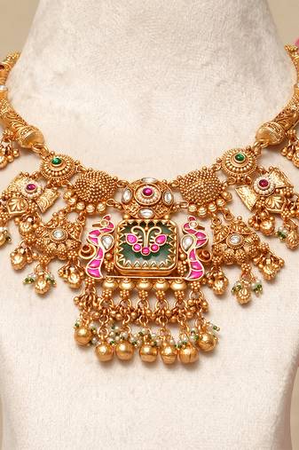 Gold plated kundan multicolor stones necklace set