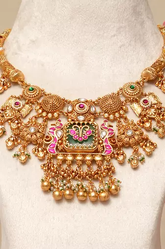 Gold plated kundan multicolor stones necklace set