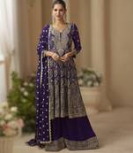 purple ready-to-wear heavy georgette embroidered salwar kameez with palazzo & dupatta elegant party wear