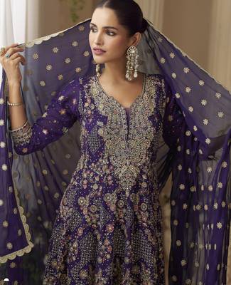purple ready-to-wear heavy georgette embroidered salwar kameez with palazzo & dupatta elegant party wear 2
