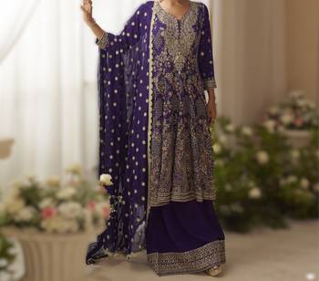 purple ready-to-wear heavy georgette embroidered salwar kameez with palazzo & dupatta elegant party wear 3