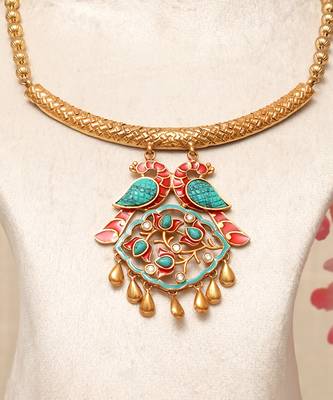 Gold plated kundan multicolor stones necklace set 1