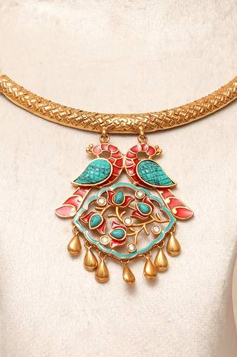 Gold plated kundan multicolor stones necklace set